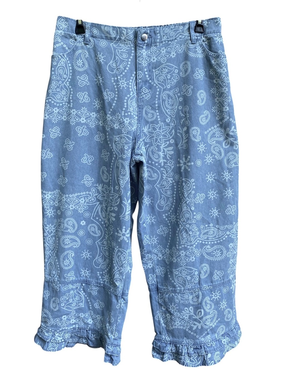 NWT Womens Paisley Print Light Wash Ruffle Hem Denim Plus Size 2XL Jeans Boho